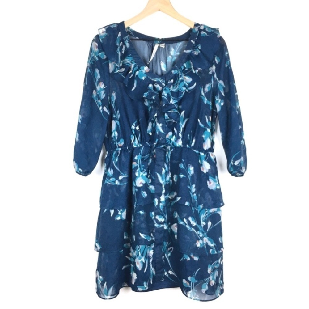 LC LAUREN CONRAD Dress Ruffle Floral 3/4 Sleeves Boho Sheer Lightweight Size 12